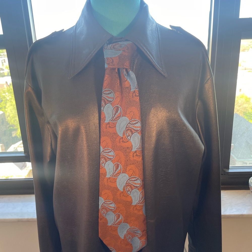 Brown And Blue Patterned Polyester Tie - image 2